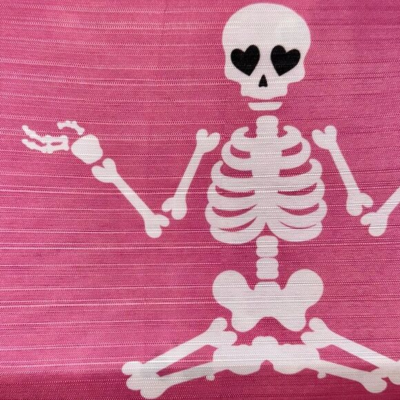 Betsey Johnson Pink Yoga Skeletons Hearts & Skull Shower Curtain Halloween Decor - Picture 3 of 6